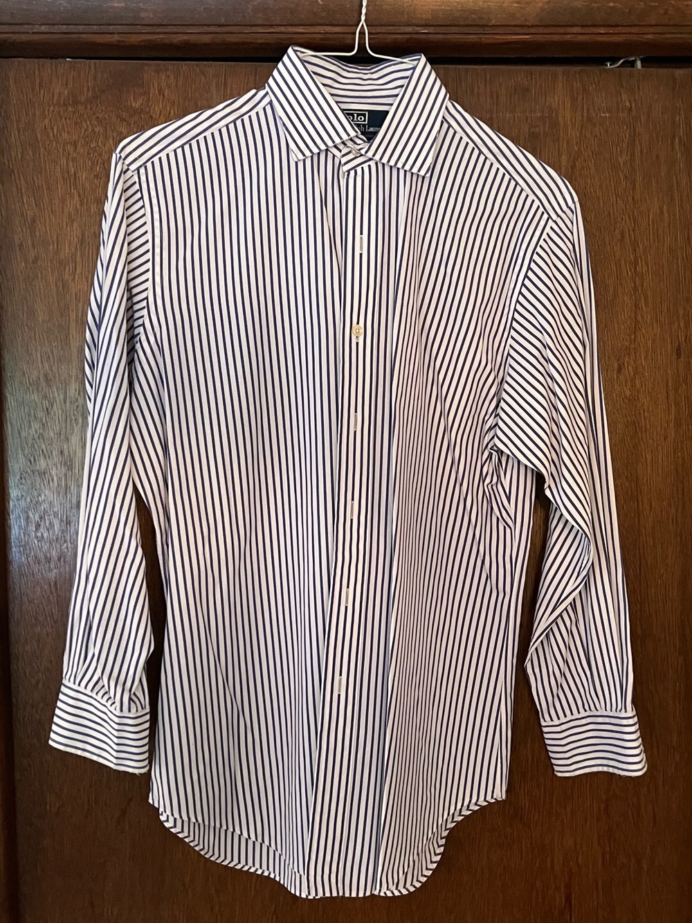 Ralph Lauren Regent Classic Fit 15 1/2 M White Dress Shirt with Navy Stripes